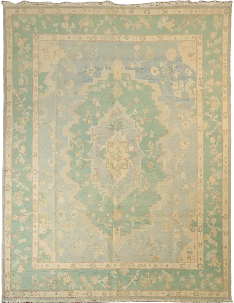 Unique! Vegetable Dye Geometric Wool Muted Grey Oushak Turkish Area Rug 9x12
