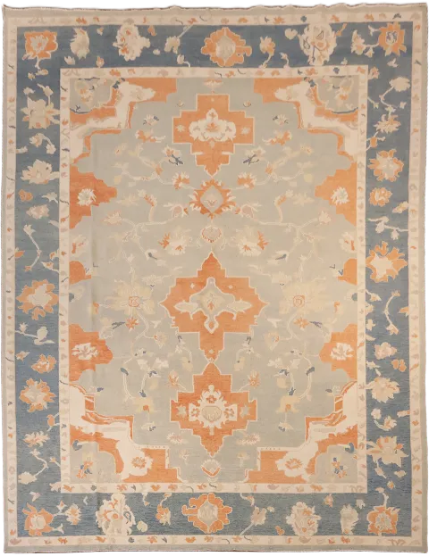 Elegant Grey Oriental Oushak Wool Rug with Intricate Floral Patterns and Hues 10x13