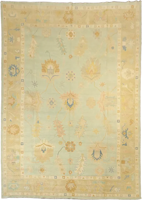 Muted Green Oriental Oushak Turkish Large Wool Rug 10x14