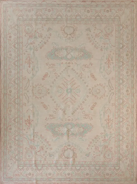 Delicate Design Oushak Turkish Wool Rug with Muted Tones for Elegant Living Space 9x12