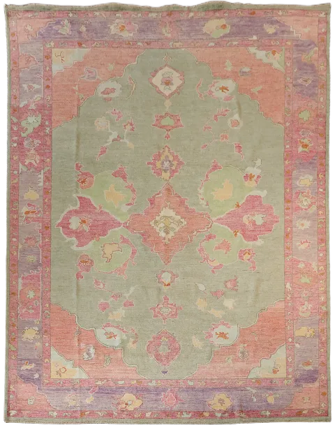 Unique Pastel Oushak Oriental Wool Rug Offering a Soft-Edged Luxury Look 9x12