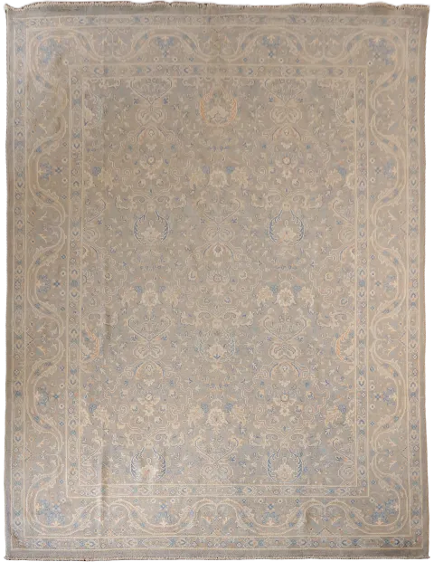 Luxurious Hand-Knotted Grey Turkish Oushak Wool Rug with Delicate Traditional Design 9x12