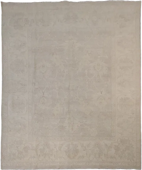 Sophisticated Vintage-Style Wool Oushak Rug in Neutral Tones for Living Spaces 8x10