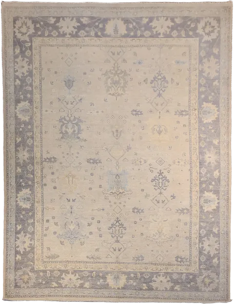 All Over Geometric Muted Oriental Oushak Turkish Area Wool Rug 9x12