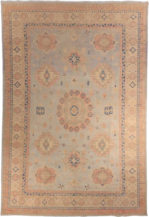 Stunning! Muted Grey Geometric Oriental Kazak Oriental Large Wool Rug 10x14
