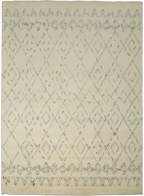 Minimalist Moroccan Shaggy White and Grey Palace Rug 11'x15'