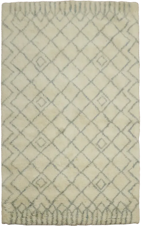 Moroccan Beni White and Grey Ourain Shag Berber trellis Area rug 5x8