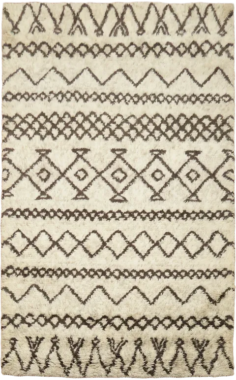 Moroccan Beni Ourain Shag Berber Ivory and Brown trellis Area rug 5x8