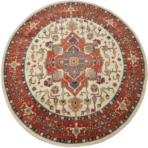 Classic Persian-Inspired Ivory and Rust Traditional Round Rug 8'x8'