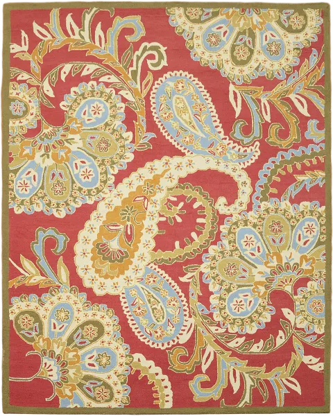 Elegant Scarlet Red Paisley Rug with Intricate Floral Patterns 8'x10'