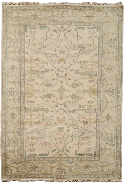 Pale Pink & Cream Oushak Area Rug 6x9