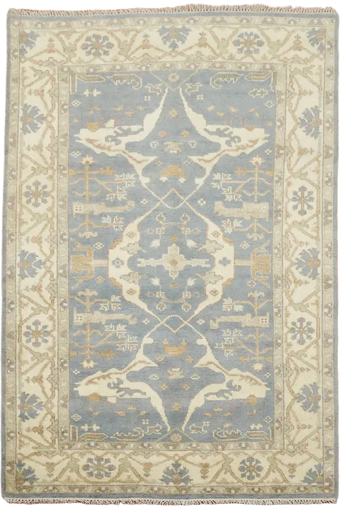 Soothing Blue & Cream Hand-Knotted Oushak Rug 6x9