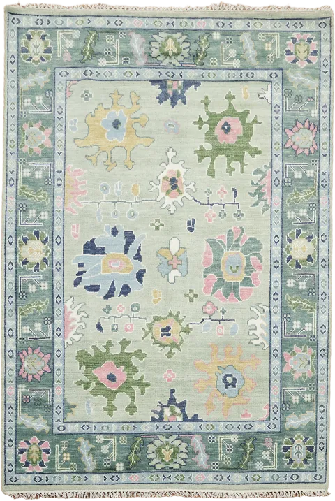 Soft Green Oushak Area Rug 6x9