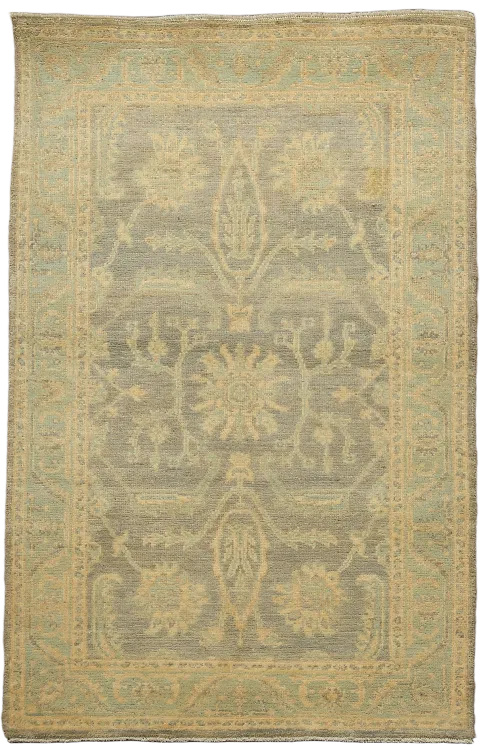 Muted Grey Oriental Oushak Turkish Wool Rug 3x4
