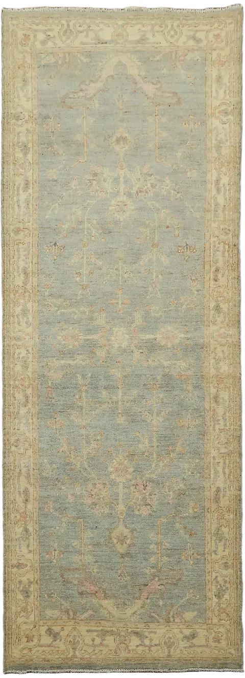 Oriental Grey Wool Oushak Turkish Runner Rug 3x7