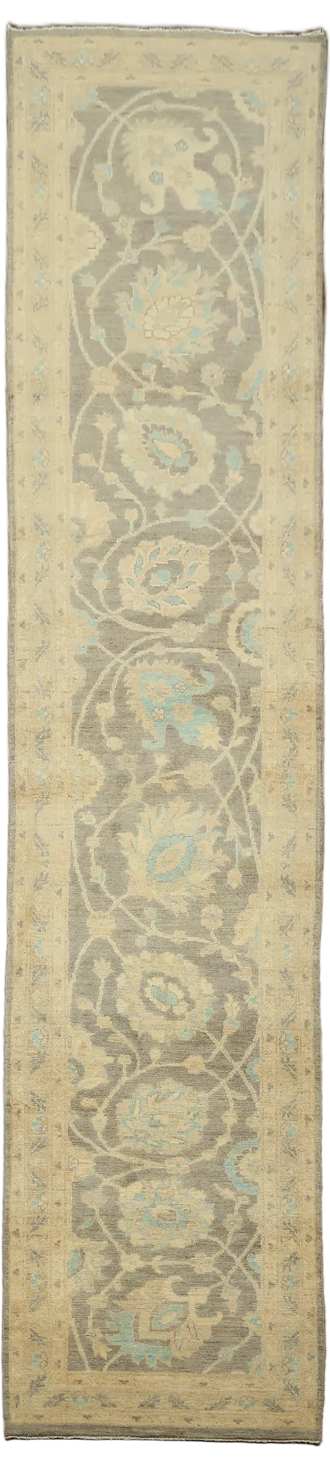 Decorative Oriental Grey Wool Oushak Turkish Runner Rug 3x12