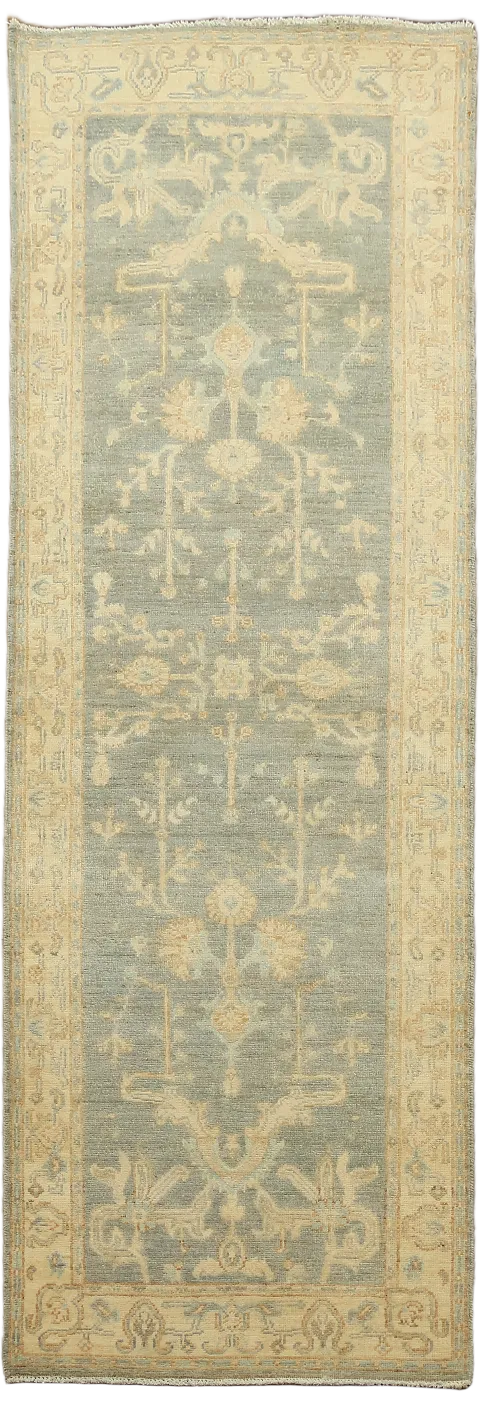 All Over Floral Oriental Oushak Turkish Grey Wool Runner Rug 3x8