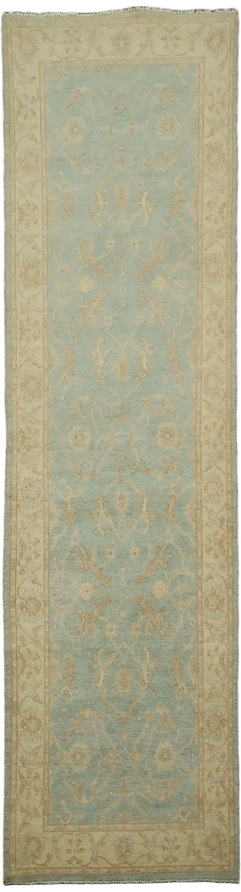 Muted Green Oriental Oushak Turkish Runner Wool Rug 3x10