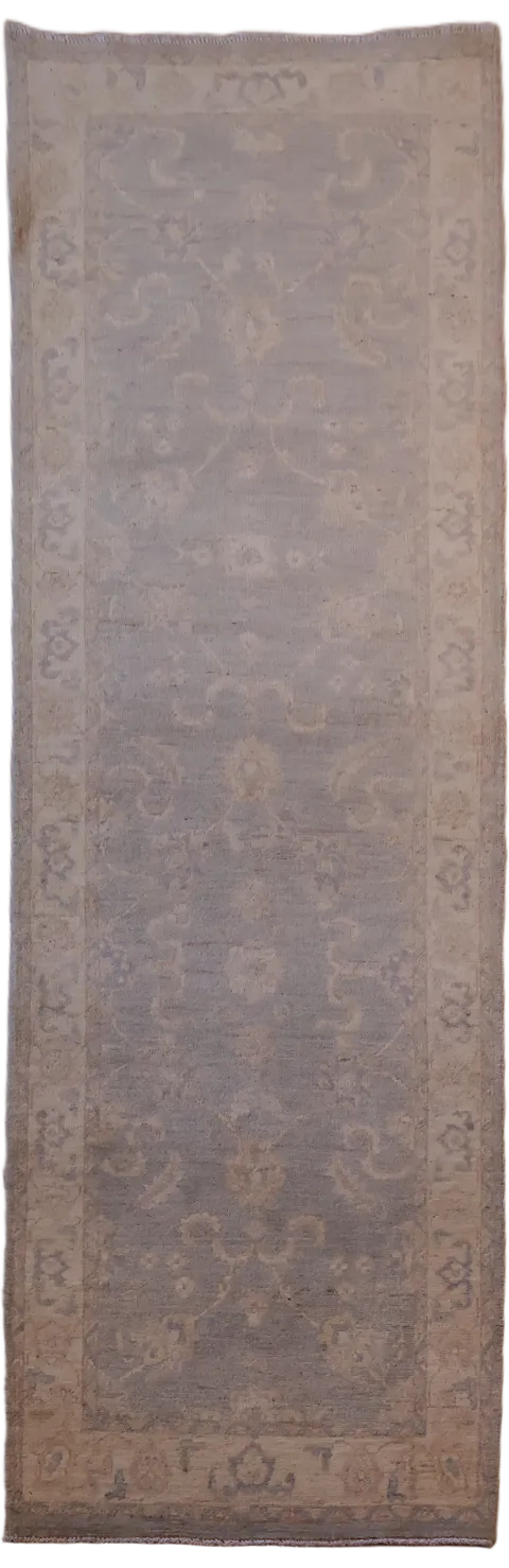 All Over Muted Grey Oriental Oushak Turkish Runner Wool Rug 3x8
