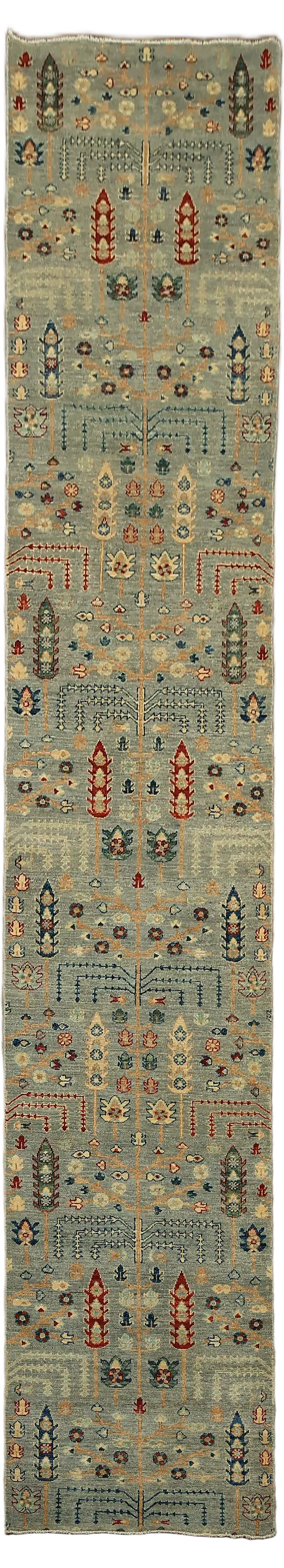 Palace Size Muted Green Oriental Oushak Turkish Runner Wool Rug 3x15