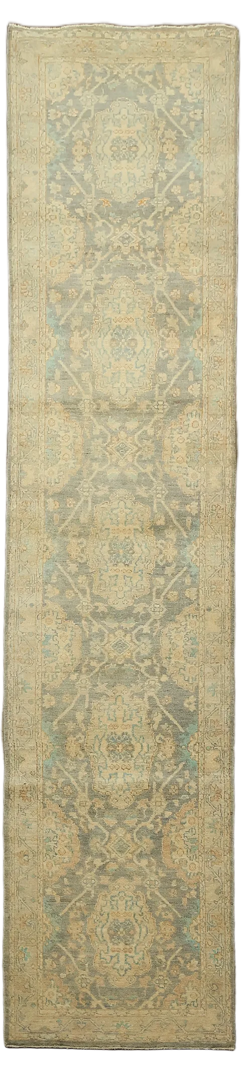 Over Size Muted Green Oriental Oushak Turkish Runner WOOL Rug 3x12