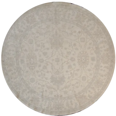 Muted All Over Floral Oushak Turkish Oriental Wool Round Rug 8x8