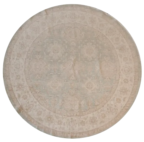 Outstanding Muted Green Oriental Oushak Turkish Round Wool Rug 7x7
