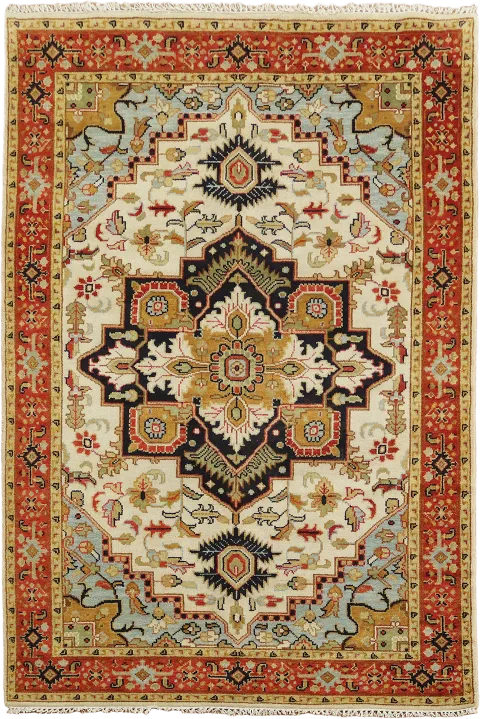 Heriz Serapi Richly colored Area rug with traditional artistic flair 6x9 ft