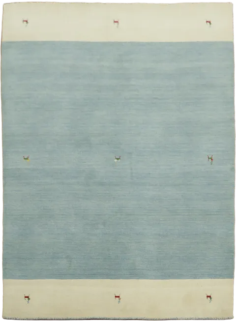 Light Blue & Cream Hand-Knotted Gabbeh Rug 5x7