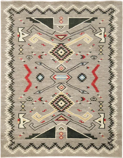 Blend Tradition and Style with This Geometric Grey Oriental Wool Rug 9x12