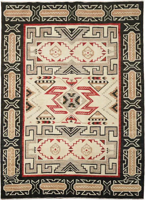 Traditional Hand-Knotted Southwestern Wool Rug with Geometric Patterns 6x9