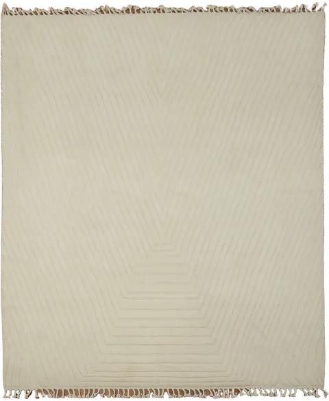Minimalistic Ivory Modern Rug with elegant linear patterns and fringes 8x10