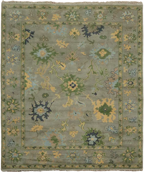 Traditionally Woven Wool Rug with Grey Blue and Green Color 8x10