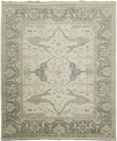 Vintage-inspired Rug with muted green and beige tones 12'x15'