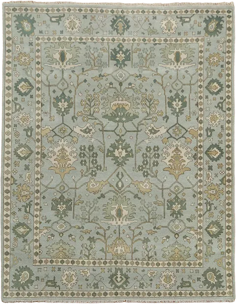 Floral Motif Light Blue and Green Rug in Soft Earthy Tones 9x12