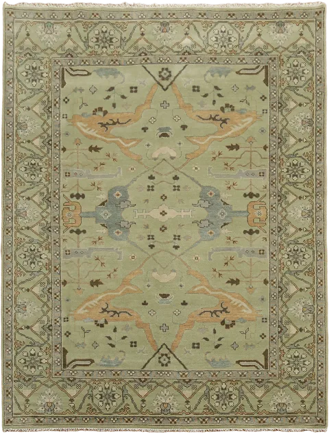 Elegant Vintage-Inspired Sage Green Rug For Luxurious Homes 9x12