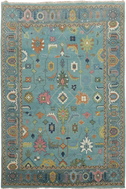 Stylish Blue Rug Featuring Traditional and Modern Designs 12'x18'