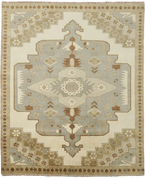 Hand-Knotted Geometric Soft Tribal Beige Rug 8x10