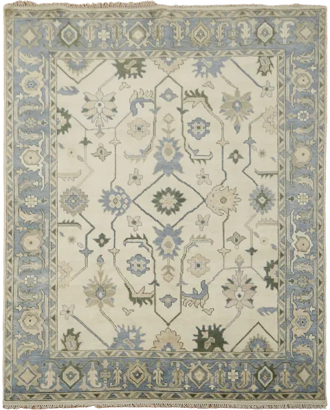 Traditional Beige Rug with Delicate Blue Border Designs 8x10