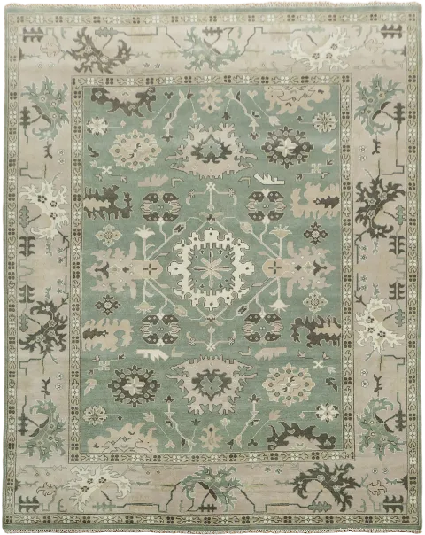 Traditional Soft Sage Green Oushak Palace Rug 12'x15'
