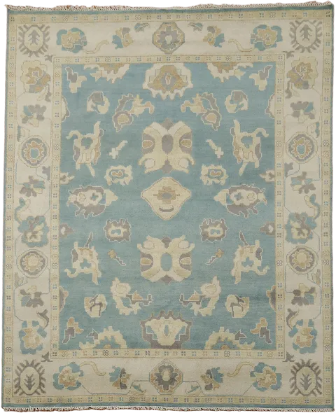 Traditional Blue and Cream Rug Featuring Ornate Motifs Design 8x10