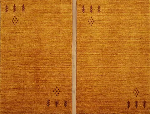 Set of 2 Orange & Gold Gabbeh Wool Rugs 2x3