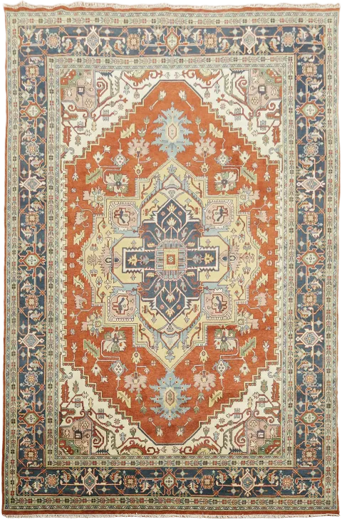 Rust and Navy Heriz Traditional Medallion Rug with Rich Patterns 12x18