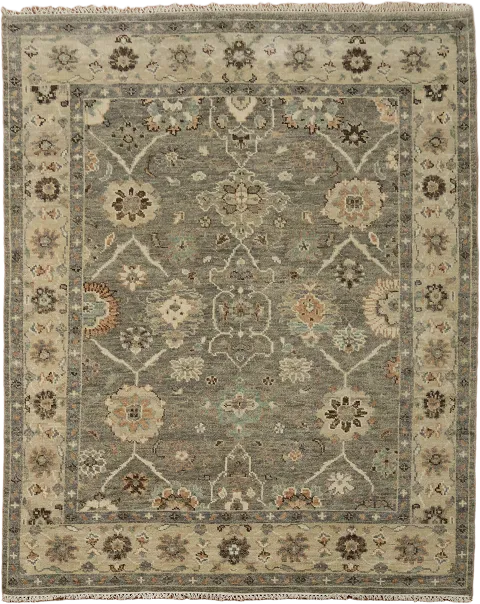 Classic Hand-Knotted Grey and Beige Oushak Indian Rug 8x10