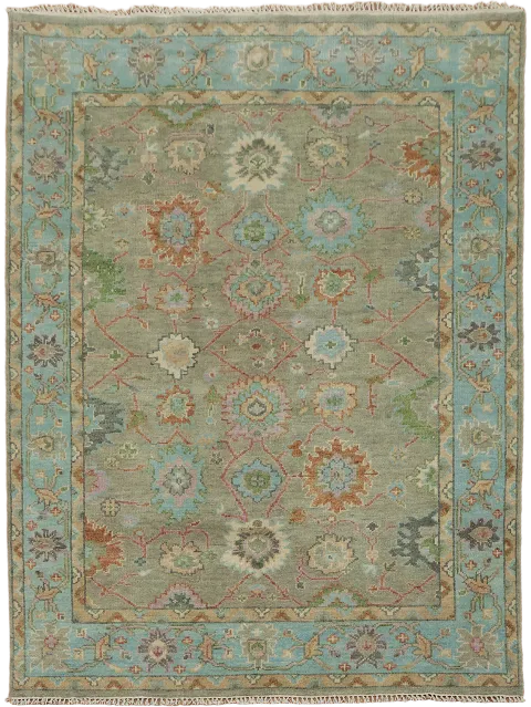 Luxurious Green and Blue Oriental Rug with Intricate Medallion Design 8x10