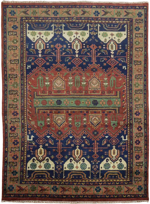 Traditional Red and Navy Rug Featuring Timeless Geometric Design 9x12