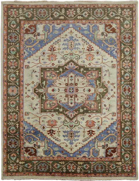 Light Green and Blue Heriz Stunning Colorful Rug for Sophisticated Decor 9x12
