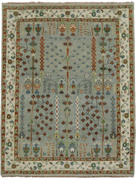 Elegant Floral Patterned Rug with Subtle Blue and Red Accents 8x10