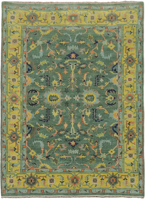 Luxurious spruce Green and Yellow Oushak Oriental Rug 9x12
