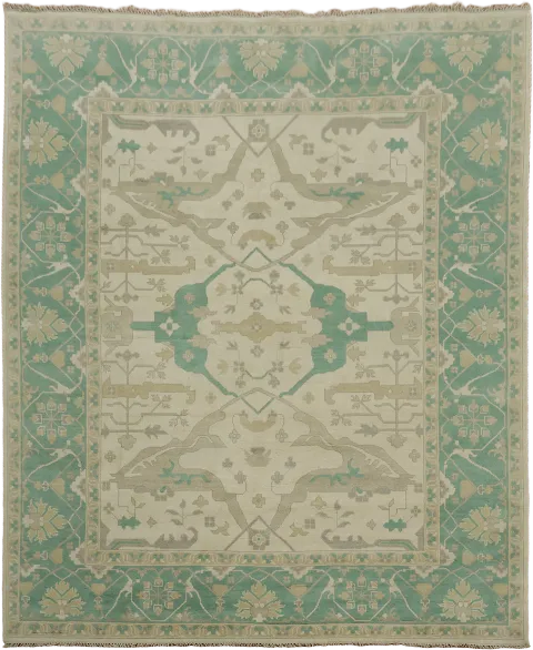 Ivory and Aqua Green Persian-Inspired Traditional Palace Rug 12x15